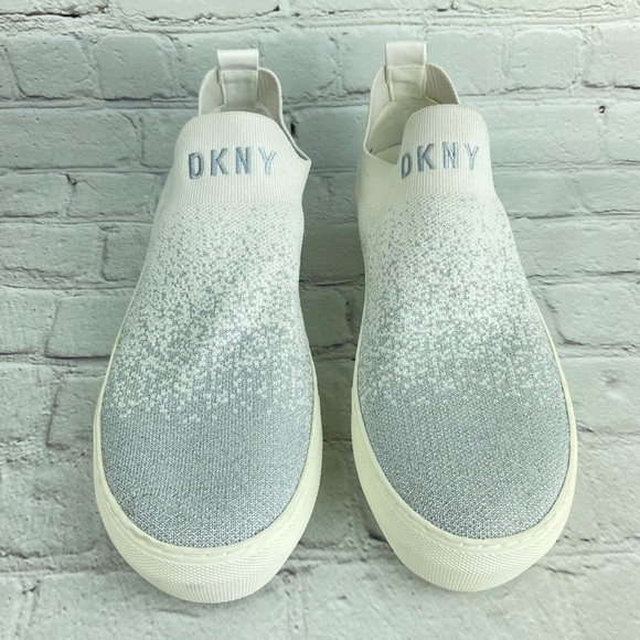 NWOB DKNY White Silver Slip On Sneakers size 8.5 - Picture 3 of 8
